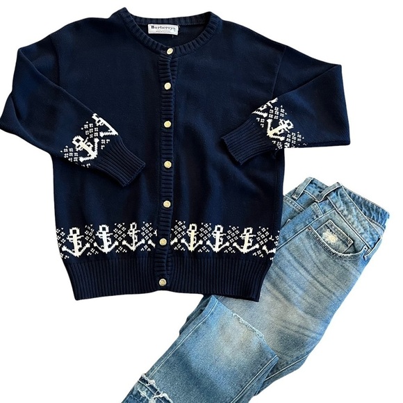 BURBERRY’S Vintage Button Down Navy Blue Anchor Cardigan - Picture 2 of 10